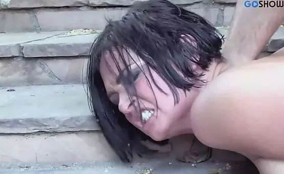 Barefoot Brunette DoggyStyle Fucking in the Pool
